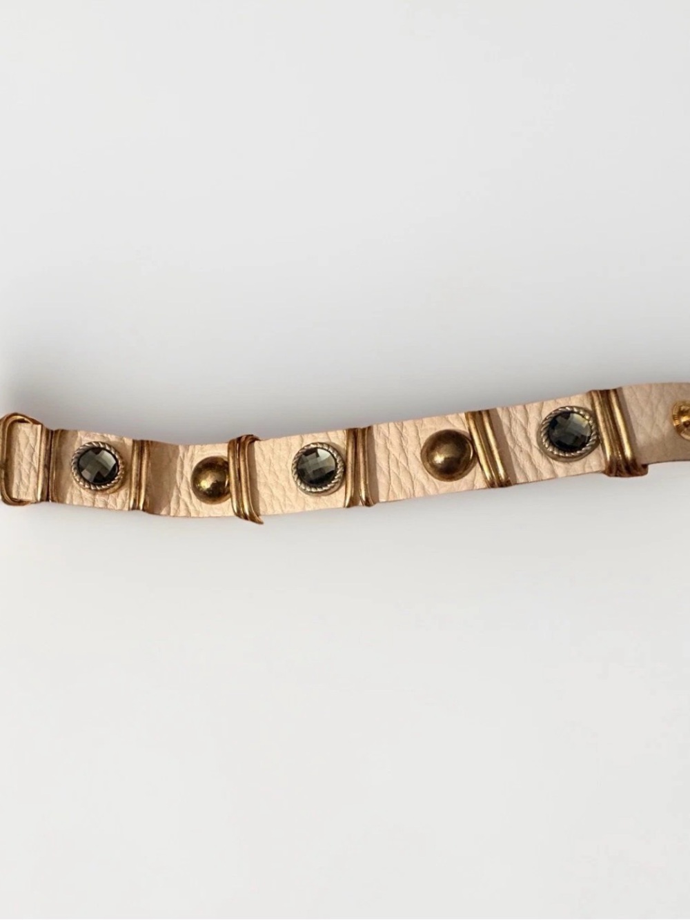 Star King Vintage Gold-Tone Studded Leather Bracelet With Blue And Gold Accents